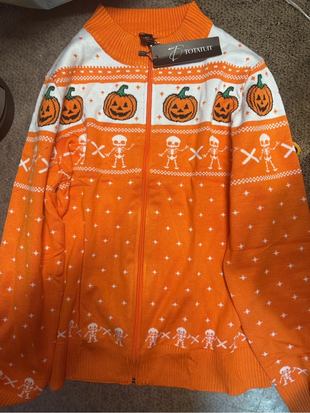 Halloween Pumpkin & Skeleton Zip-Up Sweater new ladies small totatuit - Picture 2 of 5